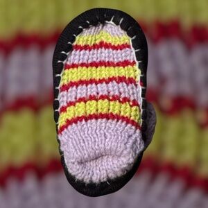 3/$13 NWOT- Striped Knit Kids handmade room socks Yellow, Red & Lavender.